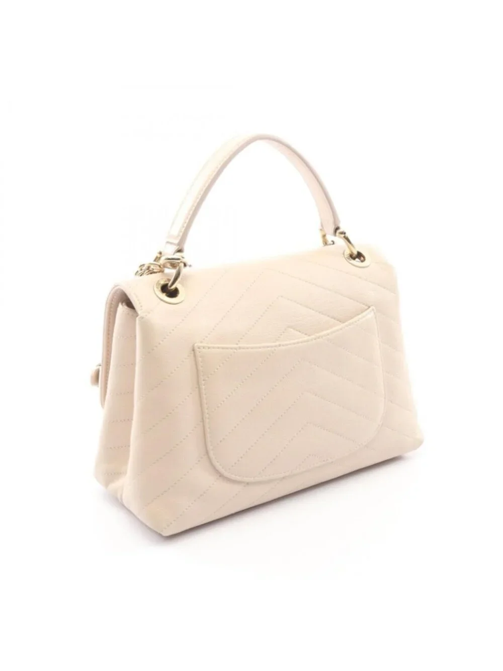 Chanel Handbag Shecc Stitching 2-Way Light Beige Ladiesskin Stitch Top Handle